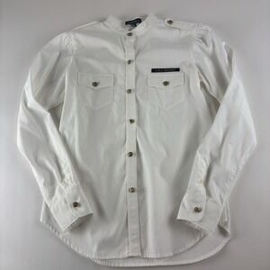 LRL Lauren Jeans Co Top Womens Small Navy White‎ Button Up Nautical Casual